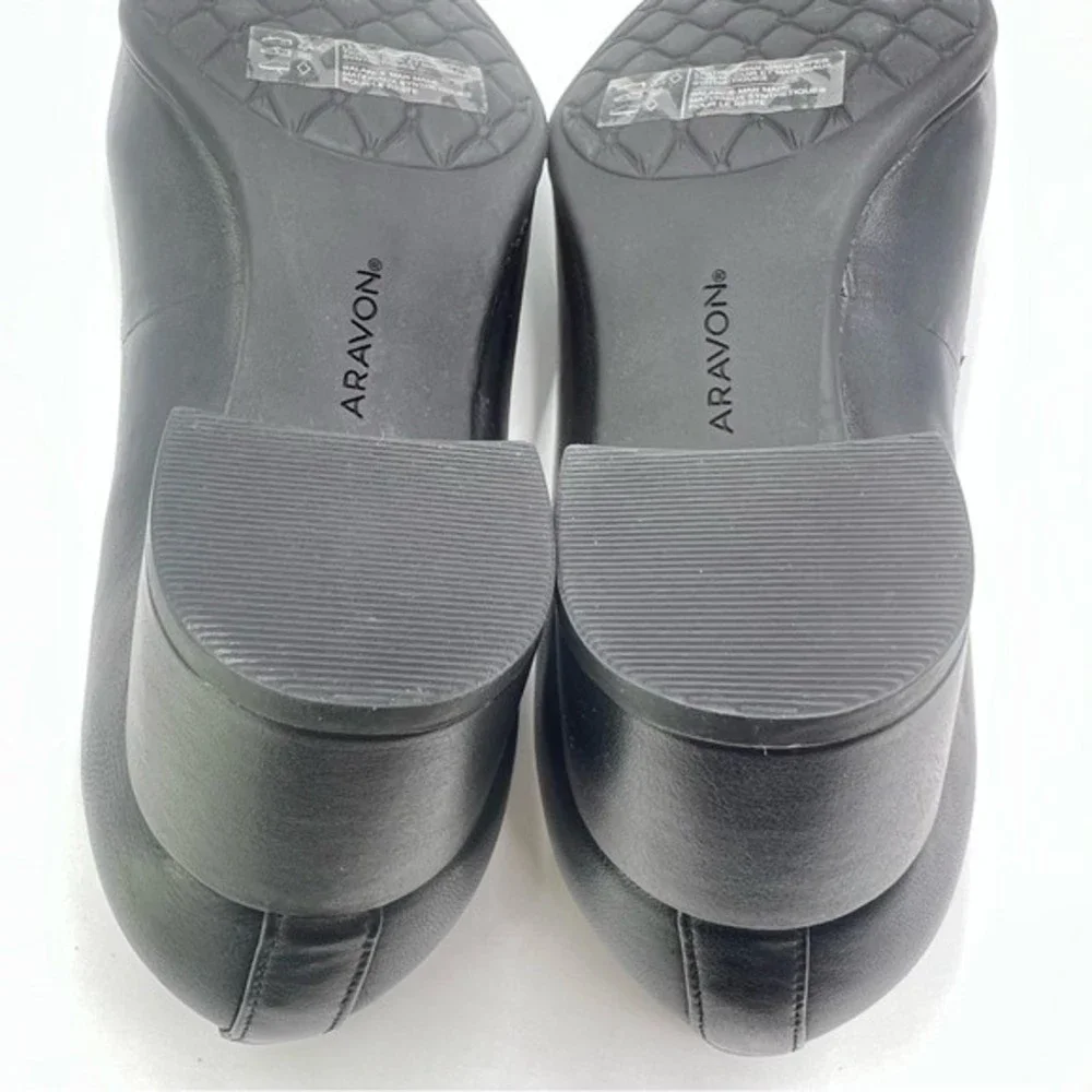 6 2E  EXTRA WIDE Aravon Women's Classic Career Dress‎ Black Leather Pumps Heels